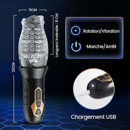 Oral-sex 2 IN 1 Masturbatore 5 modalità di Rotazione & 10 Vibrazione AcmeJoy TORNADO